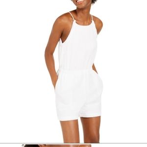 NWT INC Cotton Halter-Neck Romper Shorts White - L